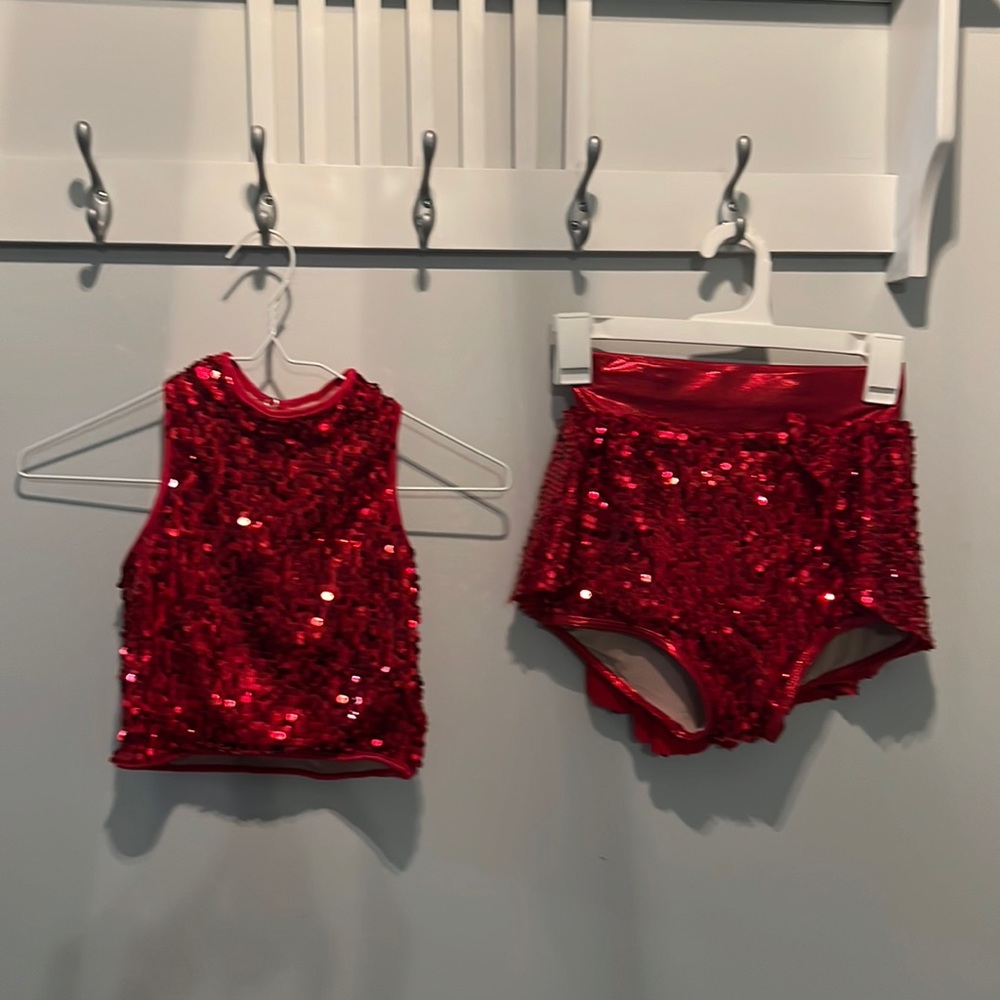 Two piece Red Sequins Costume Balera
